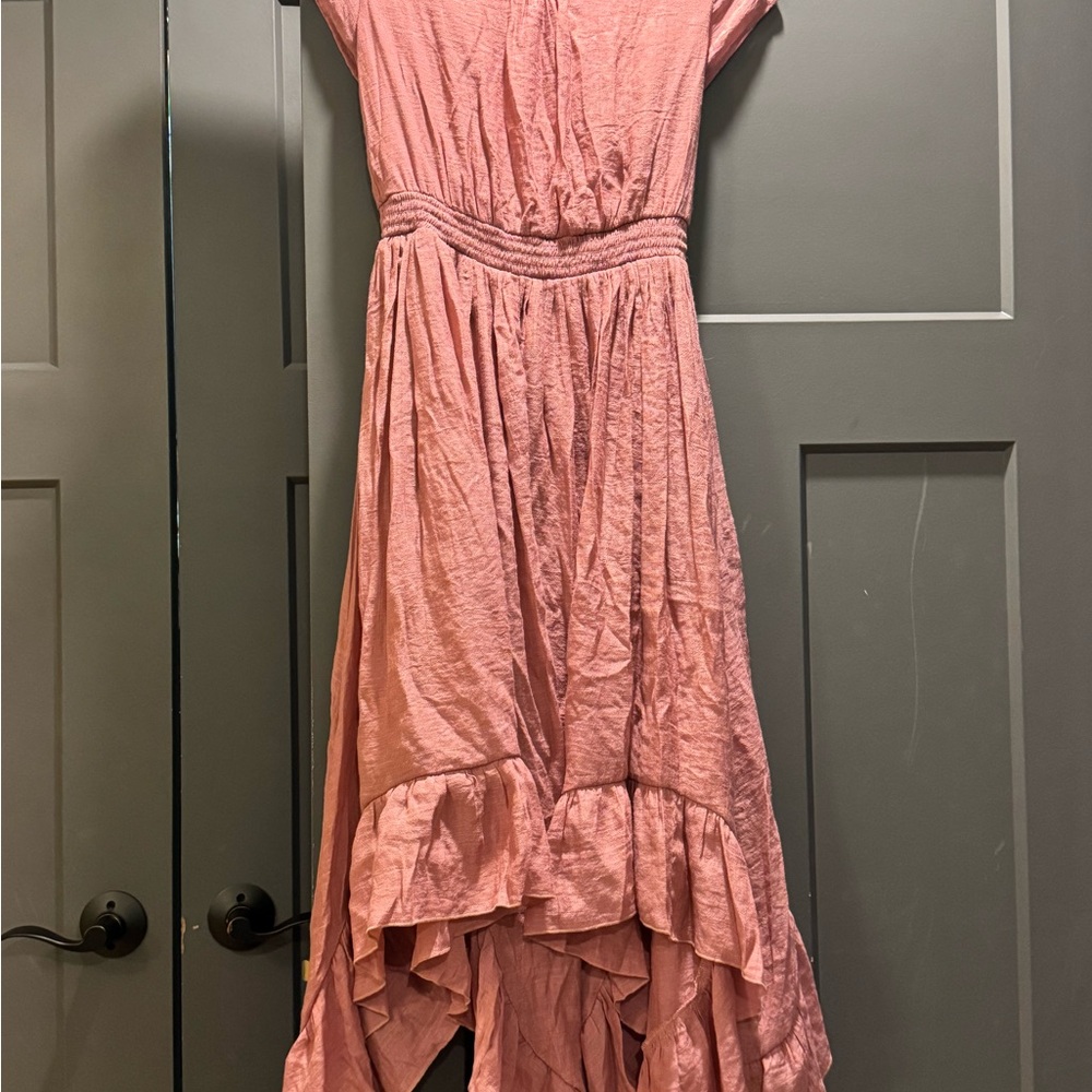 Joyfolie Pink High-Low Sundress with Flutter Sleeves
